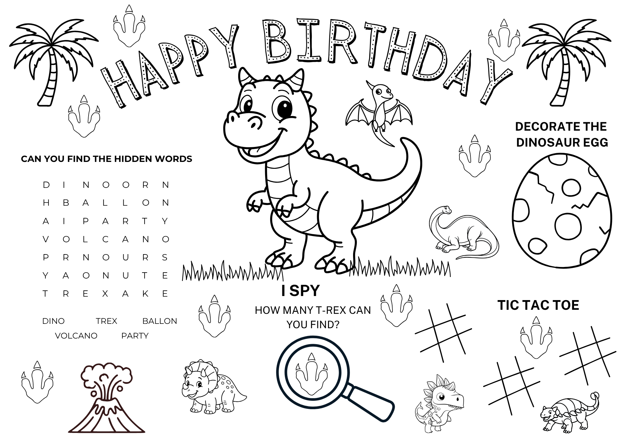 Dino-Mite Birthday Bash Activity Sheet